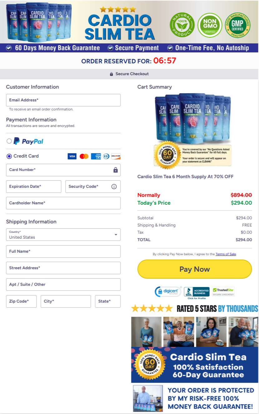 Cardio Slim Tea Official Website Secure Order Page